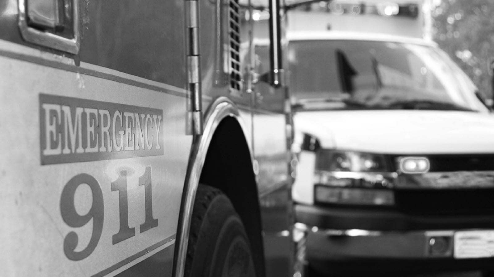 Emergency scene with a fire engine and an ambulance